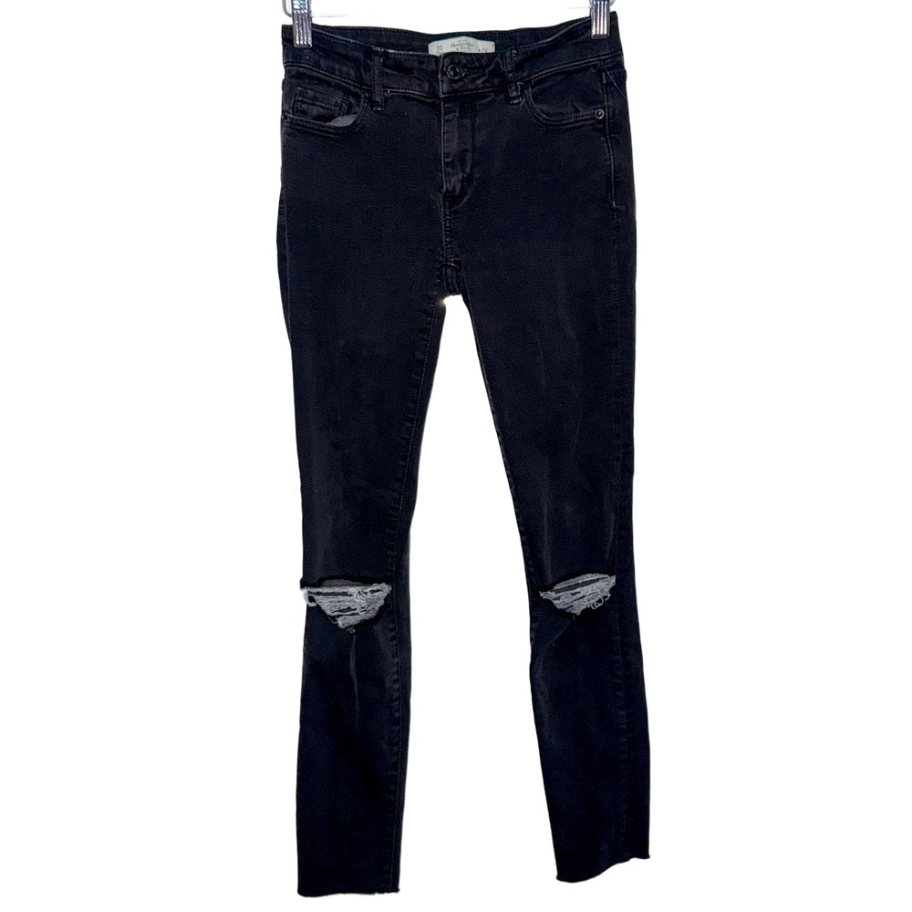 Abercrombie & Fitch Black Denim Distressed High Waisted Skinny Jeans Size 24 00S